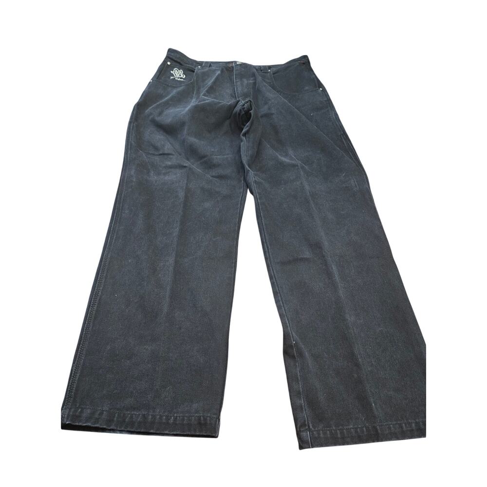 FUBU Jeans Mens 40x34 Black Wide Leg Baggy Y2K Hip Hop Denim Pants